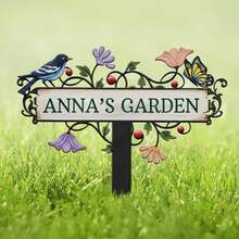 1pc Personalized Metal Garden Sign, Customized Metal Stake Decor, Bird, Butterfly And Flower Pattern, Gift For Gardening Enthusiasts, Garden Decoration (Bird, Butterfly And Flower) - Multicolor - View 5