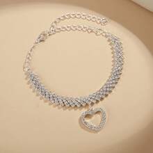 Diamond Hollow Heart Pendant Steering Wheel Decor Chain, Shiny Rhinestone Car Interior Luxury Accessory, Universal Steering Wheel Decoration Strip - Openwork Heart Bracelet - View 7