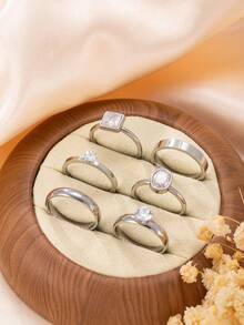 6pcs Elegant Stainless Steel Silver Rings Set For Women, Containing Cubic Zirconia Elements, Suitable For Daily Wear And Festive Accessories - Silver - View 5