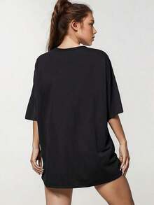 Camiseta Oversized con Estampado Off-Road de JEEPS, Cuello Redondo, Manga Corta, Algodón, Estilo Casual Urbano - Negro - Ver 2