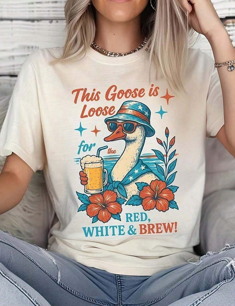 Esta Ganso Está Suelto, Camiseta Divertida con Gráfico de Animal, Regalo para Amantes de la Playa, Camiseta de Vacaciones, 220g, 100% Algodón de Alta Calidad. Estampado de mariposas. Tallas unisex. Camiseta inspiradora de cuello redondo. Lindo y hermoso top de verano inspirado en el estilo Y2K, perfecto para actividades al aire libre, en casa, en el trabajo o para vestir en la calle. Camiseta casual, holgada para uso diario. - Blanco - Ver 1