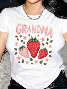 Camiseta de Mujer Under The Radar con Diseño Estampado de Flores de Fresa y Hojas de Rosa - Estilo Vintage Urbano Unisex, de Algodón, Manga Corta, Cuello Redondo, Corte Holgado - Blanco - Ver 6