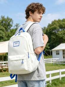 Ba lô phong cách sinh viên tối giản unisex, túi nylon bền chắc dung tích lớn, balo đựng laptop và sách vở cho sinh viên, balo du lịch ngoài trời đa năng tiện dụng. - Nhiều màu - Xem 5