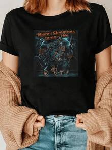 1 Piece Women's Vintage Western Gothic Horror Graphic T-Shirt - Featuring Cowboy Skeleton On Horseback And Skeletal Hands Design Br180g 100% Cotton - 黑色 8 - 查看 6