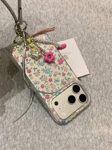 Glitter Silver Base Floral Pattern Phone Case Compatible With IPhone 17 Pro Max, 17 New Model 16 Protective Cover 15 For Women 16 Pro Full Body Anti-Drop With Lanyard - Silver - View 2