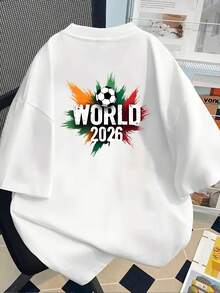 New 180g Short-Sleeved T-Shirt, 1% Cotton, With Front And Back Prints - 2026, Fashionable Printed T-Shirt For Women With A Football Theme, Your Best Choice! - Suitable For Layering In Spring And Autumn, And For Wearing Alone In Summer, Unisex Style. - White - View 2
