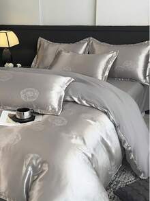 Bộ chăn ga gối 3 món dệt jacquard mềm mại (1 vỏ chăn + 2 vỏ gối), thích hợp cho phòng ngủ và phòng khách. - Xám - Xem 1