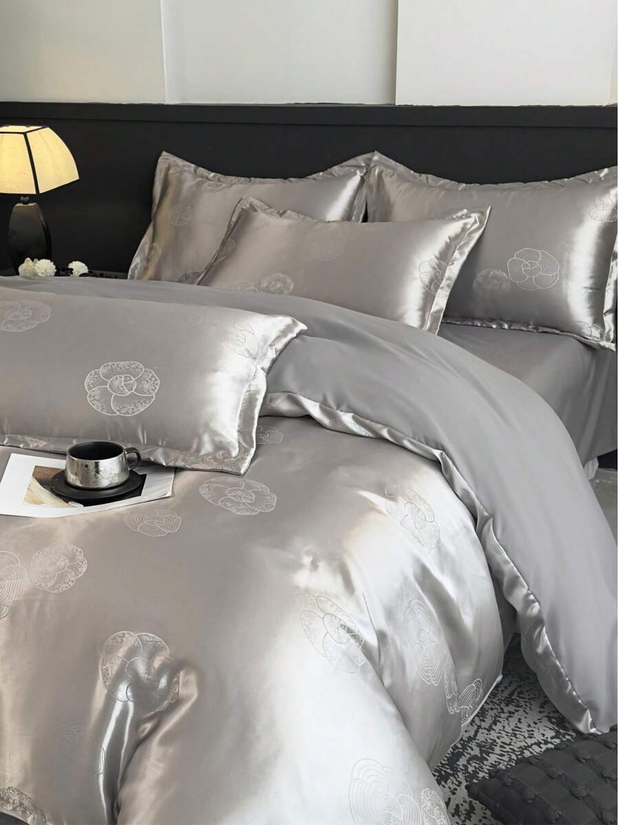 Bộ chăn ga gối 3 món dệt jacquard mềm mại (1 vỏ chăn + 2 vỏ gối), thích hợp cho phòng ngủ và phòng khách. - Xám - Xem 1