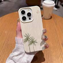 1 pezzo Custodia per telefono in materiale TPU con motivo a righe e palme, compatibile con iPhone 17 Pro Max/17/16 Pro Max/15/13/12/11, S20 FE/A15/S24/A55, Note 11/Note 12/Note 13 Pro, copertura completa, morbida e anti-caduta - Bianco - Visualizzare 4