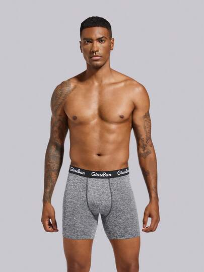 1pc Mid-Length Grey Men's Boxer Briefs, New Arrival Men's Underwear, Comfortable Men's Boxer Briefs, Men's Underwear