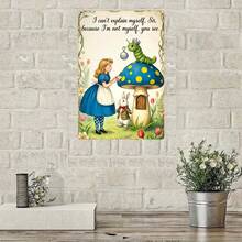 2D Flat 1pc Metal Iron Painting, 11. 8 * 7. 9 In Alice And Caterpillar Mushroom Scene Home Decor For Bathroom, Garage, Kitchen, BarMetal Tin Sign, 8x12 Inch, Waterproof & Rustproof, Wall Art Decor For Home Bar Kitchen - 1PC - View 1