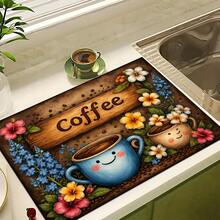 1pc Coffee Pattern Printed Absorbent Dish Drying Mat, Espresso Machine Countertop Absorbent Mat, Sink Drainage Mat, Soft Faucet Absorbent Mat, Bathroom Sink Cup Mat, Kitchen & Bathroom Accessories - Multicolor - View 10