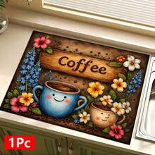 1pc Coffee Pattern Printed Absorbent Dish Drying Mat, Espresso Machine Countertop Absorbent Mat, Sink Drainage Mat, Soft Faucet Absorbent Mat, Bathroom Sink Cup Mat, Kitchen & Bathroom Accessories - Multicolor - View 12