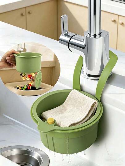 Cesta de drenaje de tipo apretón sin manos, filtro de residuos, cesta de drenaje colgante para fregadero de cocina, cesta de drenaje de tipo apretón de un solo clic, estante para plantas de cocina, cesta de drenaje para grifos, cesta de drenaje independiente, cesta de almacenamiento de cocina, cesta de drenaje para esponjas, cesta de drenaje para paños de cocina