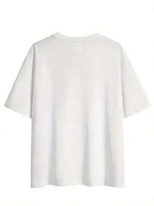 1 Piece Of Fashionable Casual Clothing For Men And Women, Off-Shoulder Graphic Print T-Shirt, Short Sleeve Crew Neck Casual Top For Spring And Summer, Women's Clothing. Versatile, Easy To Match, Suitable For Daily Wear, Street Style, Vacation Outfits, Weekend Outfits. - 白色的 - 查看 2