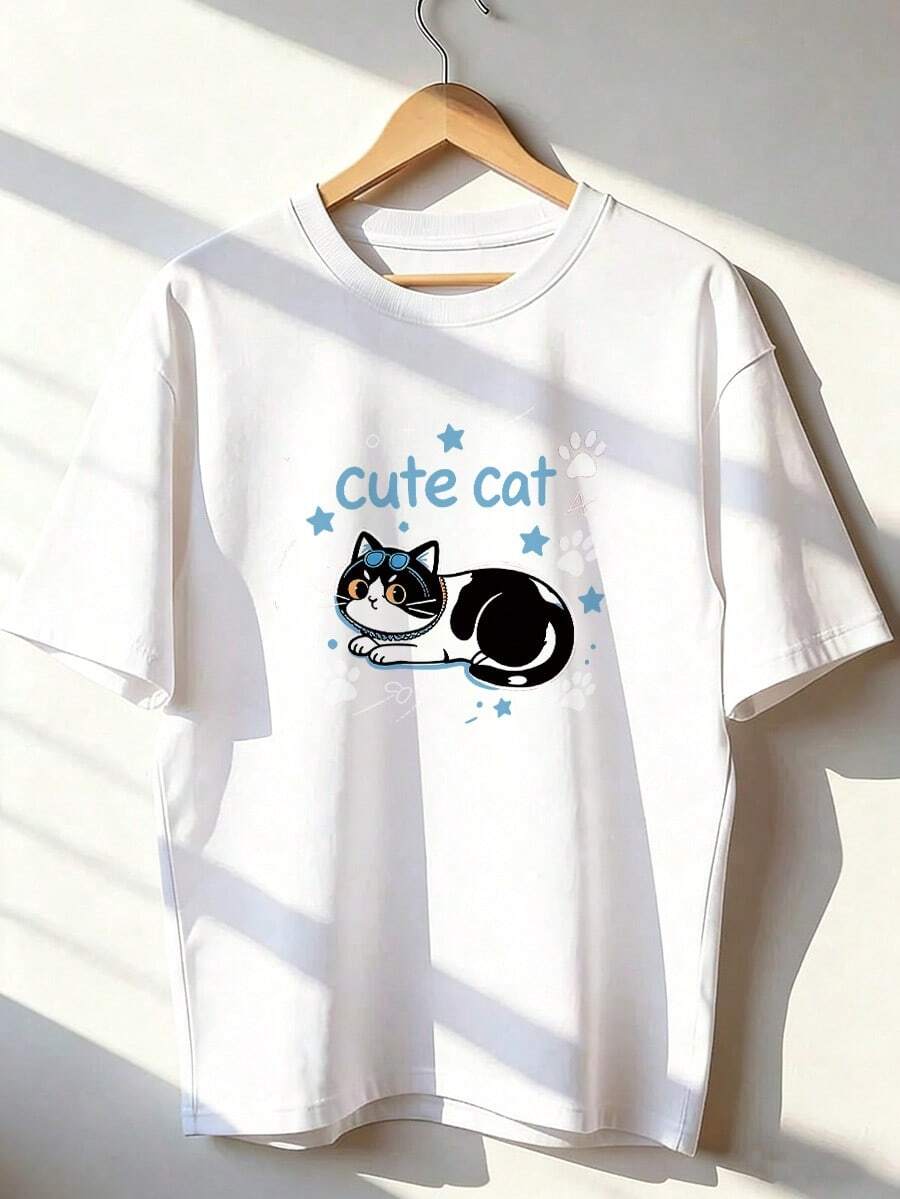 Cute And Kawaii Style Short-Sleeve T-Shirt, Fashionable Short-Sleeve T-Shirt For Spring And Summer 2026, Made In Mexico, 180 Grams. Cartoon Print, Couple Design, Suitable For Indoor Or Outdoor Wear. Crew Neck, Unisex, Ideal For Office And Leisure. One-Piece Pack. - WH-P631577SLNDXZGY594 - 查看 1