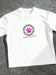 Women's Short-Sleeved T-Shirt, 100% Cotton, Breathable And Skin-Friendly, With A Fun "Veterinary Medicine" Paw Print. Casual, Loose-Fitting, And Oversized Style, Suitable For Pet Lover Gatherings, Daily Commutes, And Outings. European And American Style Plus-Size Women's Clothing. Crew Neck, 100% Cotton, Soft Fabric, Short Sleeves - 白色 - 查看 3