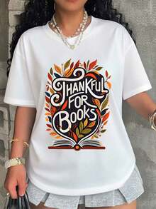 Women's T-Shirt: Thank You For Books, Autumn Leaves, Book Lover T-Shirt, Reading Themed Graphic T-Shirt For Women, Unisex Casual Clothing For Avid Readers And Literature Enthusiasts. - 白色 - 查看 7
