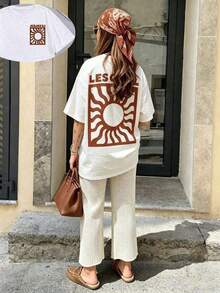 New Summer 2026 Collection, Sunflower Print Holiday T-Shirt, Short Sleeve Graphic Tee With Round Neck, Loose And Casual Fit For Women, Unisex Urban Vintage Style Cotton For Back To School Season, Sizes: S–7XL; Ships In 24 Hours. Breathable And Comfortable. - 白色 1 - 查看 10