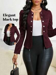 Lady Chaqueta abierta con detalles de botones en ante negro para otoño/invierno - Color caoba - Ver 1
