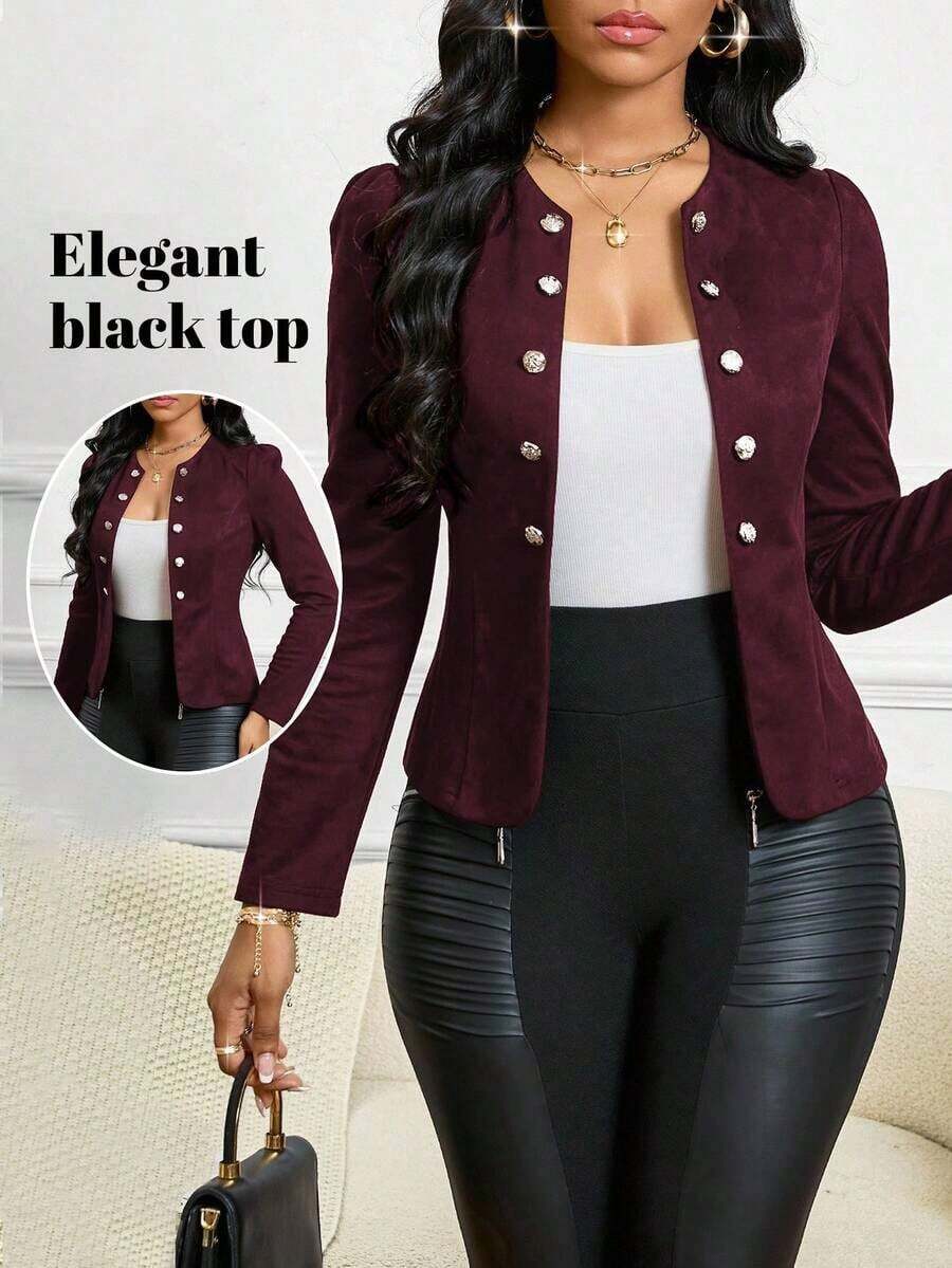 Lady Chaqueta abierta con detalles de botones en ante negro para otoño/invierno - Color caoba - Ver 1