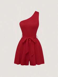 Mono informal sin mangas de unicolor para mujer - Rojo - Ver 6