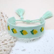 1pc Embroidered Lemon Elegant & Cute Handmade Braided Bracelet, Adjustable Size, Suitable For Party, Travel, Boho Style - Mint Green - View 8