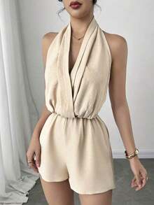 elegante, romántico y de moda para mujer con cuello halter, adecuado para ir a trabajar, con un estilo sexy y elegante, apropiado para fiestas, vacaciones, vuelta al colegio, citas románticas, bodas y cumpleaños - Marrón - Ver 4