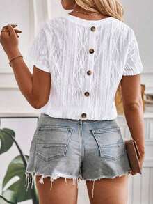 Selamara Camiseta casual versátil de talla grande para mujer con decoración de botones en la espalda, nueva para primavera/verano - Blanco 2 - Ver 6