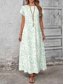 YHHEMERY ROSE Vestido largo de mujer estilo bohemio con estampado, cuello redondo, manga corta tipo murciélago, bajo acampanado, informal y multicolorYHH - Verde - Ver 3