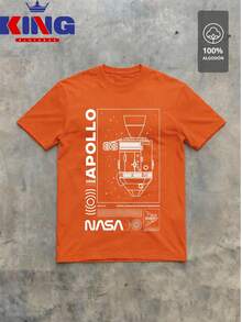 Men's T-Shirt Made Of 100% High-Quality Cotton, This T-Shirt Guarantees Exceptional Softness To The Touch, Round Neck With "NASA WHITE Apollo Mission Diagram" Print On The Front - 橘色 - 查看 2