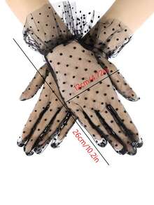 1 Pair D EXCEED Polka Dot Transparent Mesh Short Gloves, Elegant Lace Trim Mesh Gloves, Suitable For Weddings, Tea Parties, Makeup, Balls And Other Formal Occasions, Vintage Women's Gloves - Multicolor - View 11