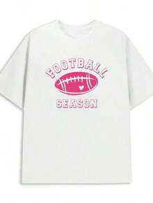 Camiseta casual de la temporada de fútbol |       Camiseta Estampada de Moda para Mujer, Lavable a Máquina, Estilo Hip-Hop Urbano, Nuevo Estilo Primavera-Otoño, Regalo de Halloween, GREENINK, Cuello Redondo, Corte Regular, Ropa de Mujer a la Moda, 100% Algodón, Duradera - Blanco - Ver 1