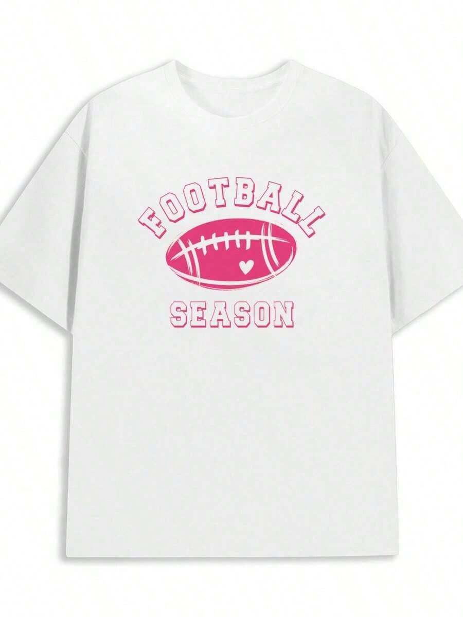 Camiseta casual de la temporada de fútbol |       Camiseta Estampada de Moda para Mujer, Lavable a Máquina, Estilo Hip-Hop Urbano, Nuevo Estilo Primavera-Otoño, Regalo de Halloween, GREENINK, Cuello Redondo, Corte Regular, Ropa de Mujer a la Moda, 100% Algodón, Duradera - Blanco - Ver 1