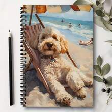 1 Stück A5 Spiralnotizbuch mit Sommerstrand-Hunde-Illustration, schwarze Spirale, niedliches Tier-Thema, geeignet für Studenten und Berufstätige, Büro-Meeting-Notizen und Klassenzimmer-Notizen, Schulbedarf - C - Übersicht 3