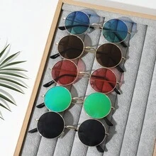 1 Stück runde Modebrillen, süßer Ozean-Sonnenuntergang-Stil Metallrahmen Modebrillen für Valentinstag, Sommer Strand Urlaub, Outdoor, Reise im Vintage-Stil mit Oversized rundem Rahmen für Ausgehmodus, Schulanfang - Gold - Übersicht 2