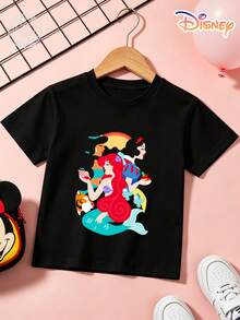 Disney Princesses Girls T‑Shirt, 100% Cotton Ariel Snow White Jasmine Group Graphic Tee, For Girls Ages 4‑14, Soft Breathable Fade‑Resistant Fabric, Ideal For Theme Park, School & Daily Casual Wear, Perfect For Vacation, Birthdays & Children's Day Gifts - màu đen - Xem 2