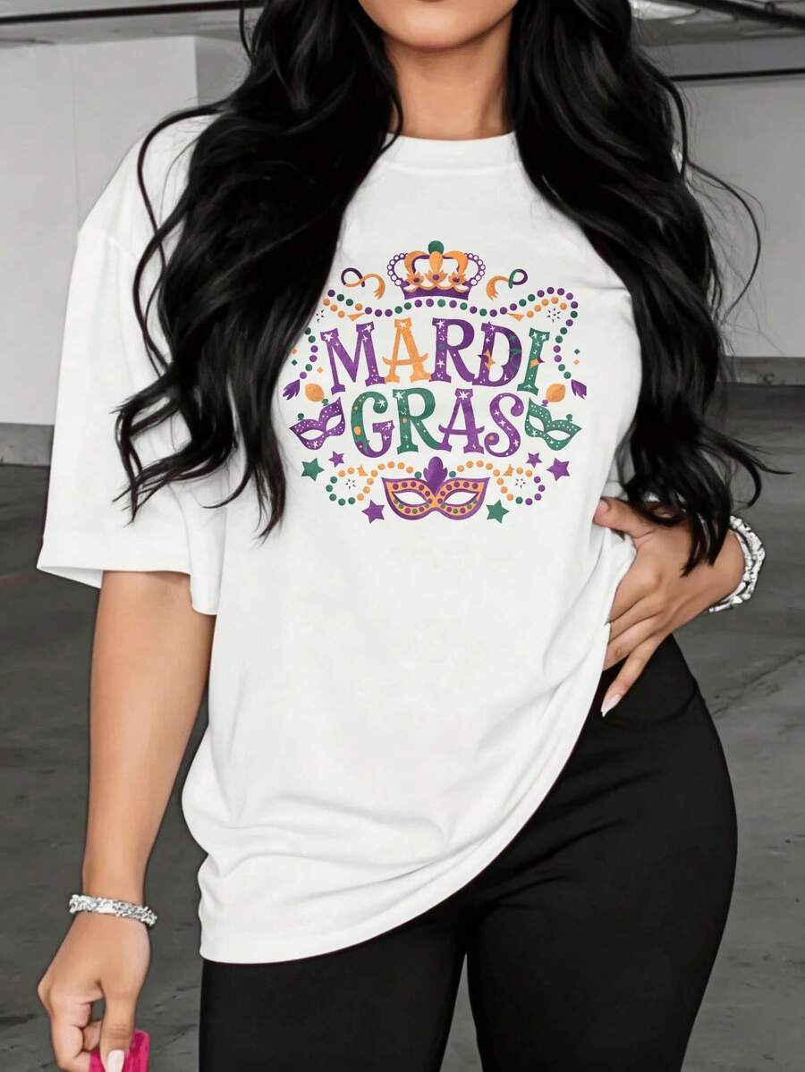 Camiseta de mujer diseño de de Gras, opciones de color y blanco, estampado de festiva,áscara y estrellas, moda casual de streetwear, top para eventos de celebración de carnaval, atuendos de verano para mujeres, camisetas gráficas, tops cortos para mujeres, tops para mujeres, ropa vintage de algodón linda, atuendos de Navidad para mujeres, vestidos elegantes de mujer, camisas, tops de verano, camisetas gráficas, atuendos de verano para mujeres, camisetas gráficas, tops cortos para mujeres, tops para mujeres, ropa vintage de algodón linda, atuendos de Navidad para mujeres, vestidos elegantes de mujer, camisas, tops deportivos, ropa deportiva para mujeres, pilates, , ropa deportiva para mujeresSuitable for spring, summer and autumn - Blanco - Ver 1