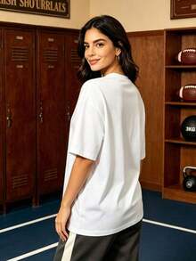 Camiseta de manga corta con cuello redondo suave y casual de verano para mujer, estilo rugby, estilo universitario, tops para salir, algodón, vintage, estilo callejero europeo y americano, casual deportivo, estilo unisex, estilo casual urbano, tops bonitos, generación Z, curvas, ropa Y2K, camisetas divertidas, tops para damas, conjuntos de vacaciones para mujeres, top lindo, camiseta gráfica, conjuntos de primavera, camisetas holgadas, ropa de calle retro, estilo de los 90, estilo de los 2000, subcultura, top , tops blancos, conjunto de fiesta de los 90. Adecuado para primavera, verano y otoño - Blanco - Ver 2
