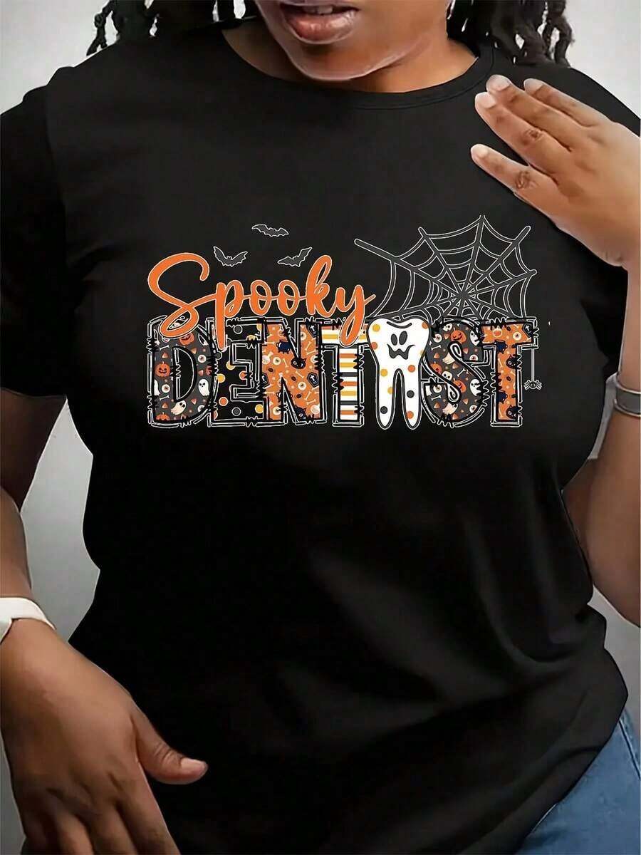 Soft, Breathable, And Lightweight For All-Day Comfort. Spooky Dentist Halloween T-Shirt, Funny Ghost Tooth T-Shirt, Dentist Group T-Shirt, Gift For Dentists, Halloween Party. Classic Crew Neck With A Relaxed Fit That Flatters All Body Shapes And Is Easy To Pair With Jeans, Shorts, And Leggings. - 黑色 - 查看 1