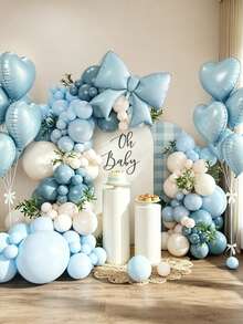 Blue Love Bow Balloon Arched Set,Multiple Sets, 18/12/10/5 Inches Blue Sand White Sea Blue Mist Blue Maca Blue Maca Green Retro Green Light Blue Balloon Arched Wreath, Suitable For Baby Shower Bridal Gift Party Jungle Wedding Birthday Theme Gender Reveal Anniversary Party Decoration - Blue - View 5