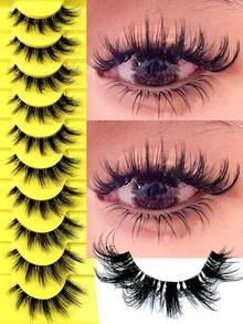 10 Pairs Russian Transparent Stem False Eyelashes, D-Curl Voluminous, Suitable For Daily And Party Makeup, Long-Lasting Natural Look - Black - View 1