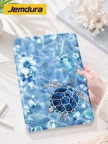 Blue Glass Sea, Sea Turtle, Ocean Element Pattern Tablet Protective Case, Tri-Fold Stand Protective Shell, Compatible With IPad 10.2 Inch, Pro 2021/2020, 9th/10th Gen, (A16) 11 Inch 11th Gen 2025, Galaxy Tab A8 10.5 Inch 2022, Matepad 10.4/Tab, Anti-Drop, With Pen Slot, Support Sleep/Wake, Gift For Kids/Family - Multicolor - View 3