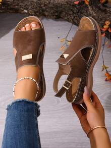 2026 New Plus Size Wedge Open Toe Sandals, Women Fashion Hollow Out Comfortable Lightweight Casual Versatile Sandals - Brown - View 6