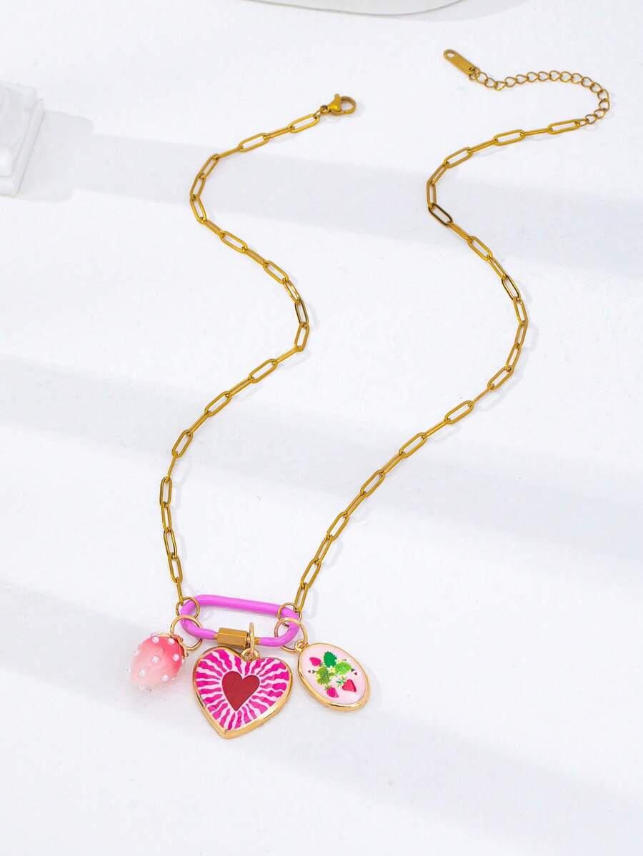 1/6 Pcs Gold Plated Paper Clip Chain Necklace With Mountaineering Buckle Pendant And Summer Theme Pendant, Resort Beach Women's Necklace Jewelry - Multicolor - View 1