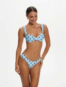 Women 2 Piece Bikini Set Bathing Suit Swimsuits Solid Color Ruched Bra And Elastic Thong Sets Summer Holiday Beachwear Party Clubwear - Z21455-Blue Dots - 查看 7