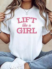 Weightlifting T-Shirt For Women And Men - Breathable Workout T-Shirt With The Slogan "LIFT Like A", Motivational Black/White Design, Crew Neck, Short Sleeves, Casual Style For Men And Women, Comfortable Fit For All Seasons, Ideal Gift. Women's Blouses > Clothing - 白色 - 查看 1