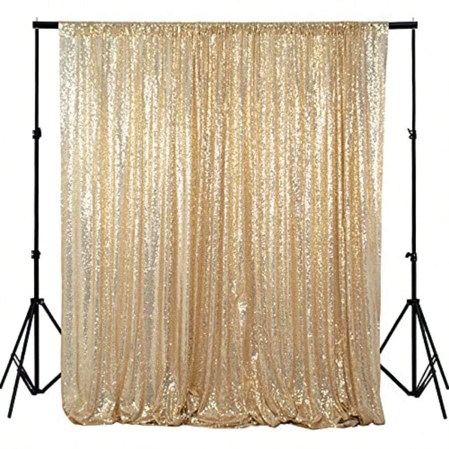 QShiDianYi 8ft X 8ft, Ready to Dispatch, Light Gold Sequin Backdrops, Light Gold Sequin Photo Booth Backdrop, Party Backdrops, Wedding Backdrops, Sparkling Photography Prop - Dorado claro - Ver 1