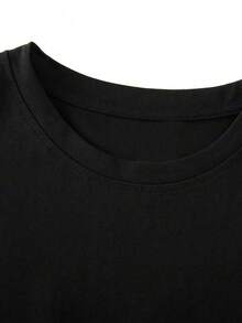 Nueva Llegada 2026: Camiseta de Manga Corta con Cuello Redondo, Estilo Casual de Viaje, Diseño Exclusivo, Color Blanco, Estilo Veraniego FHHJ - Negro - Ver 3