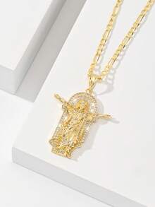 Mặt dây chuyền hình tượng Chúa Cứu Thế kiểu Công giáo cổ điển, unisex, tượng Chúa Giê-su 3D phục chế + đá Zirconia sáng bóng, dây chuyền cổ điển 60cm, phù hợp với mọi dáng người, truyền tải ý nghĩa cốt lõi của đức tin về sự cứu chuộc, bảo vệ và bình an. Thích hợp làm quà lưu niệm cho lễ Rước lễ lần đầu và lễ Rửa tội. Thanh lịch cho việc đi lại hàng ngày và thờ phượng tại nhà thờ, cân bằng giữa đức tin và phong cách cổ điển. - Vàng - Xem 5